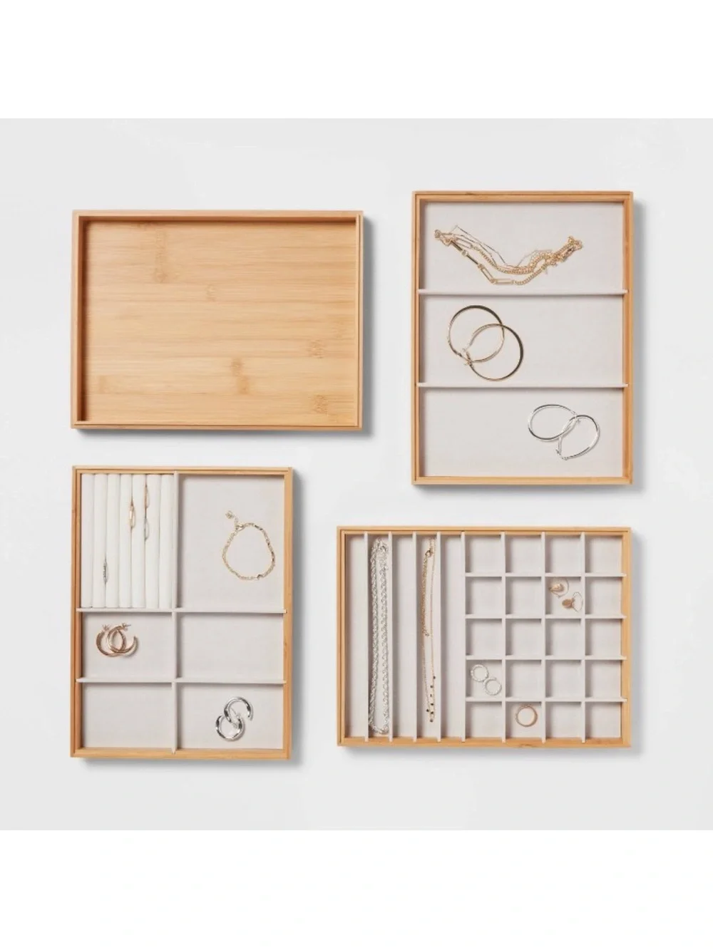 Stackable Bamboo Accessory Tray Set with Lid 9
